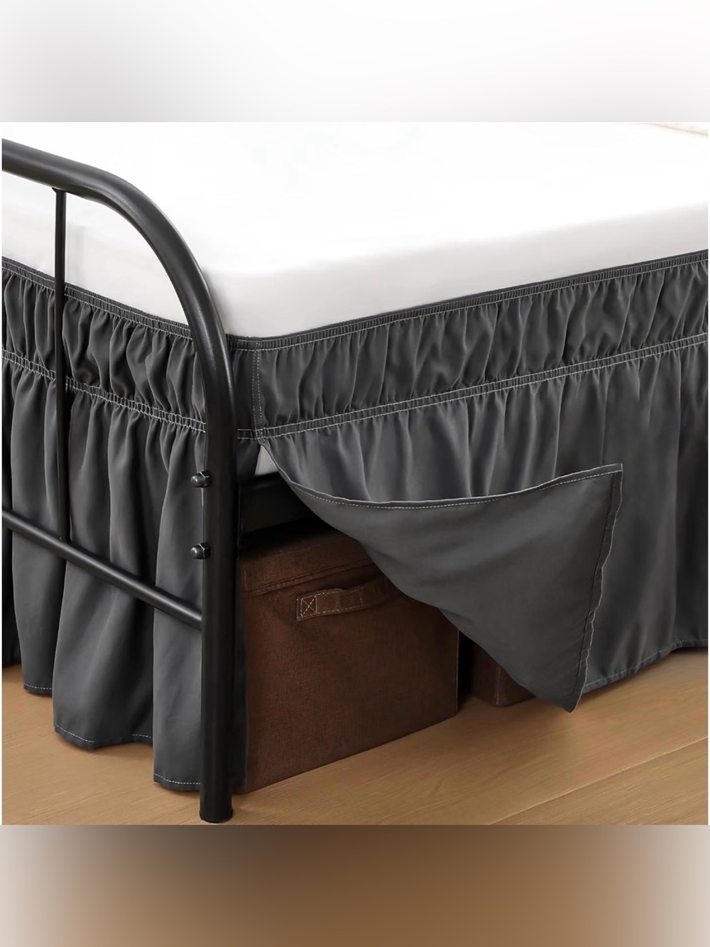 New- Gray Bed Skirt with Pocket - Home Bedding- 14 inch drop